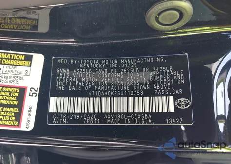 2025 Toyota Camry Se from USA, damaged, VIN 4T1DAACK3SU110758